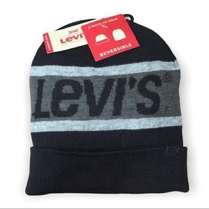 Levi's New Logo Knit Hat Black and Grey Reversible